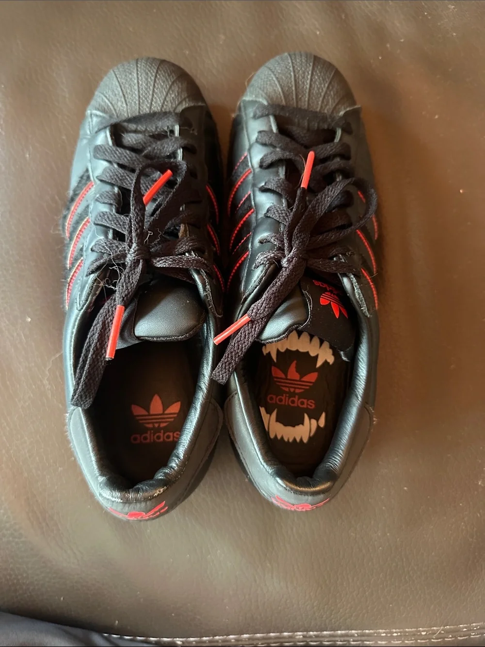 adidas Black Sneakers with Red Stripes and Lime Speckle Sole